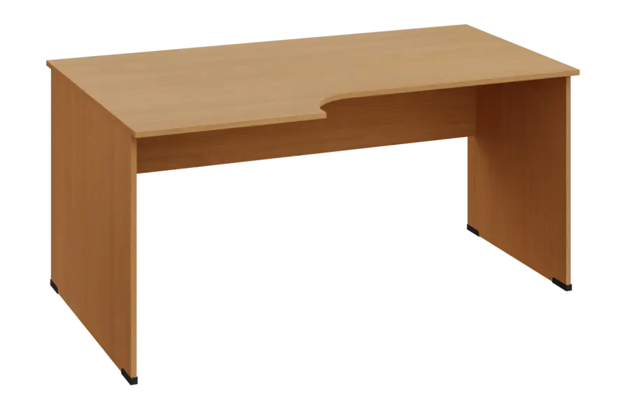 ERL 18 - 166 stůl kancelářský, rohový, levý, dřevěná podnož, deska 18 mm, široký 1600 mm, buk Royal